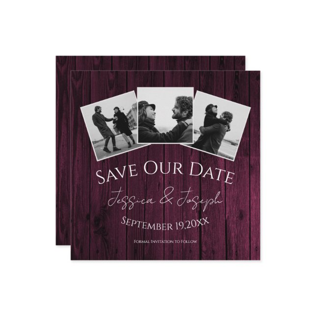 Save The Date Faire part de collage photo rustique Magenta (Devant/Arrière en situation)