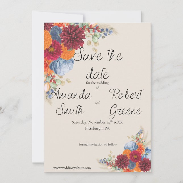 Save The Date Faire part de date automnal floral (Devant)