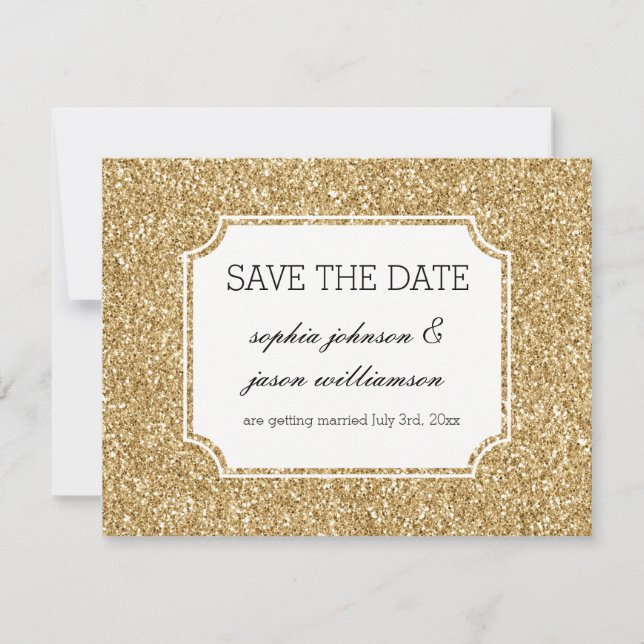 Save The Date Faire part de date de Gold Glitter (Devant)