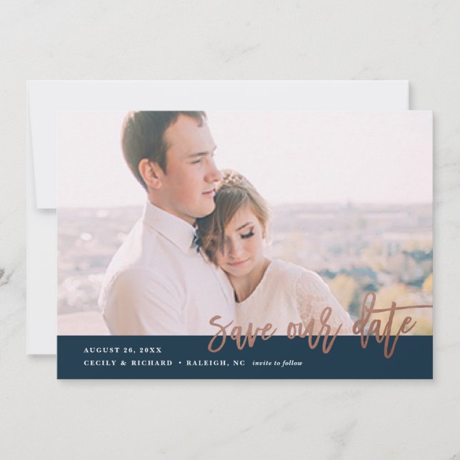 Save The Date Faire part de date de mariage avec calligraphie mo (Devant)
