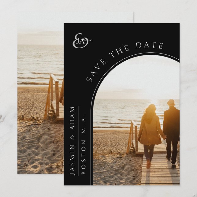 Save The Date Faire part de date de mariage avec photo à arche n (Devant / Derrière)