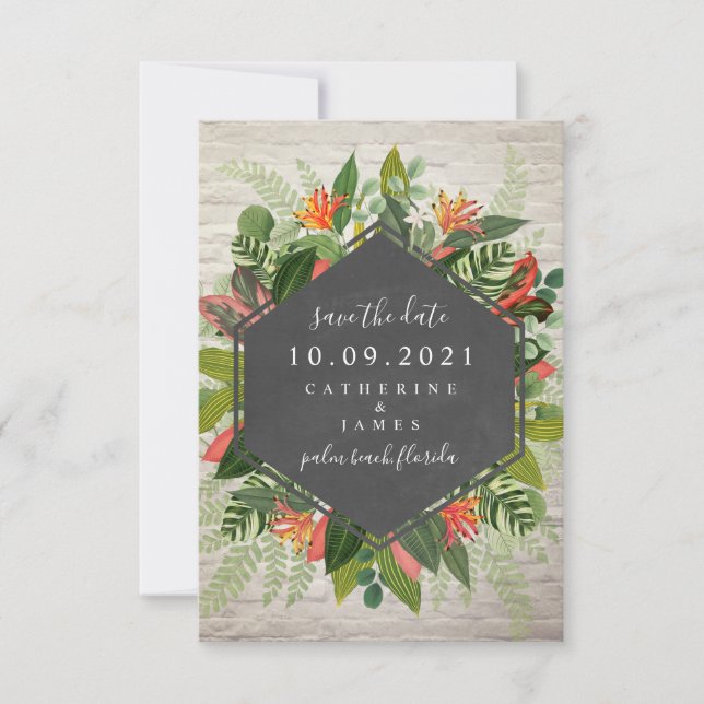 Save The Date Faire part de date de mariage en brique botanique  (Devant)