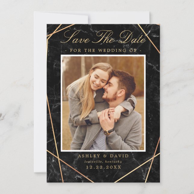 Save The Date Faire part de date de mariage en marbre noir avec  (Devant)