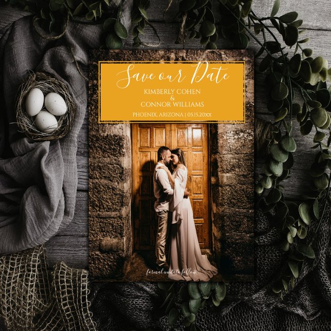 Save The Date Faire part de date de mariage moderne avec photo | (Marigold Modern Photo Save the Date)