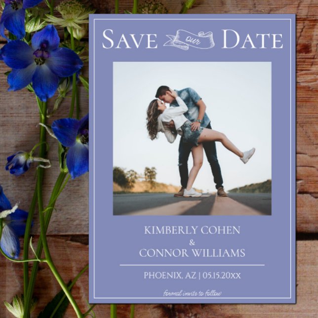 Save The Date Faire part de date de mariage moderne avec photo M (Periwinkle Modern Photo Save the Date)