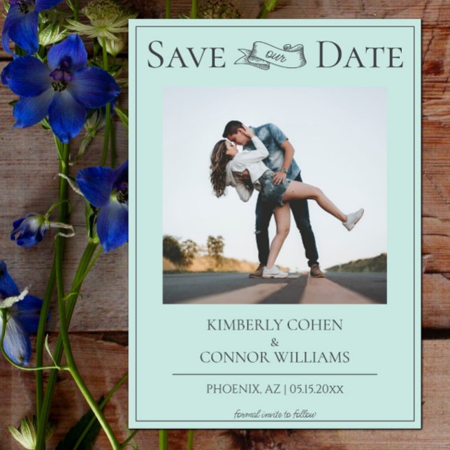 Save The Date Faire part de date de mariage moderne avec photo s (Mint Modern Photo Save the Date)