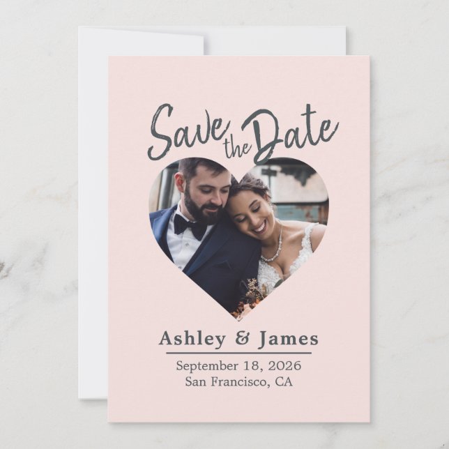 Save The Date Faire part de date de mariage moderne rose pâle sc (Devant)