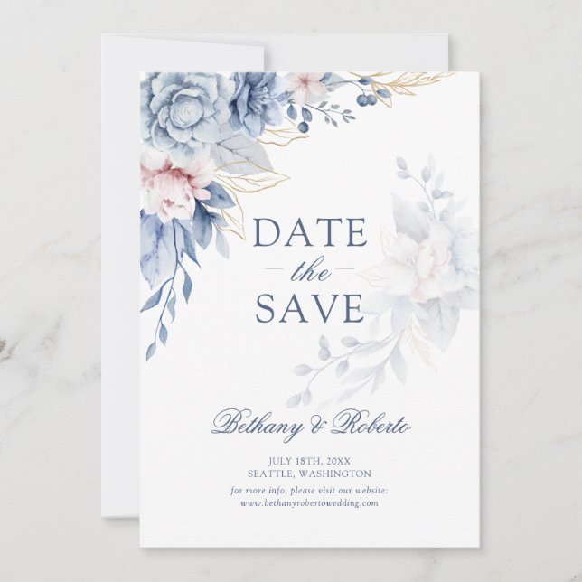 Save The Date Faire part de date de mariage photo floral aquarel (Devant)