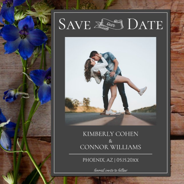 Save The Date Faire part de date de mariage photo moderne gris (Gray Modern Photo Save the Date)