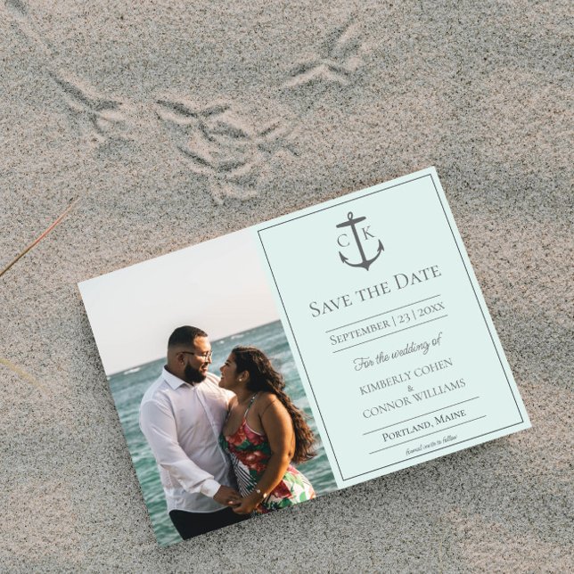 Save The Date Faire part de date de mariage photo monogramme nau (Mint Nautical Monogram Photo Save the Date)