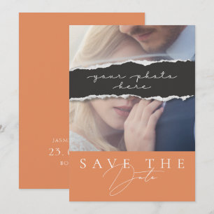 Save The Date Faire part de date de mariage photo orange brûlé m