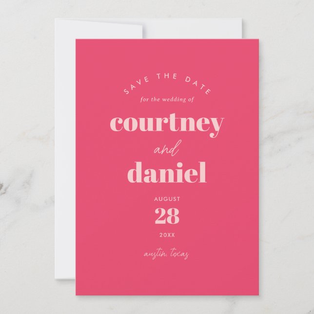 Save The Date Faire part de date de mariage rose moderne tendanc (Devant)