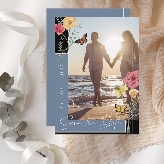 Save The Date Faire part de date de mariage sauvage fleur bleue  (Créateur téléchargé)