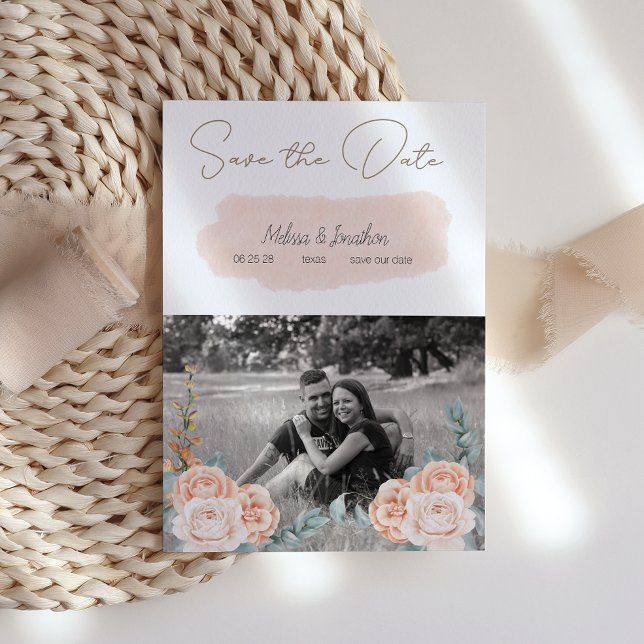 Save The Date Faire part de date de style boho moderne rose flor (Créateur téléchargé)
