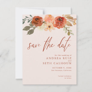 Save The Date Faire part de date de terre cuite aquarelle floral