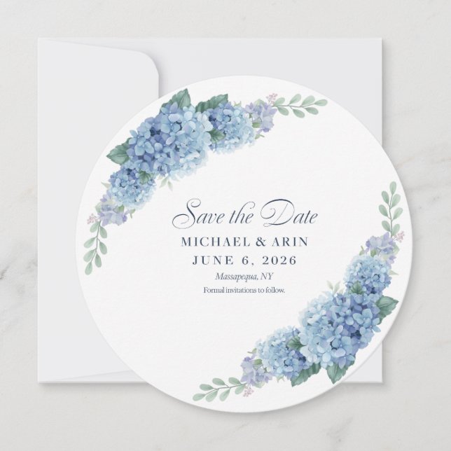 Save The Date Faire part de l'Hortensia Bleu (Devant)