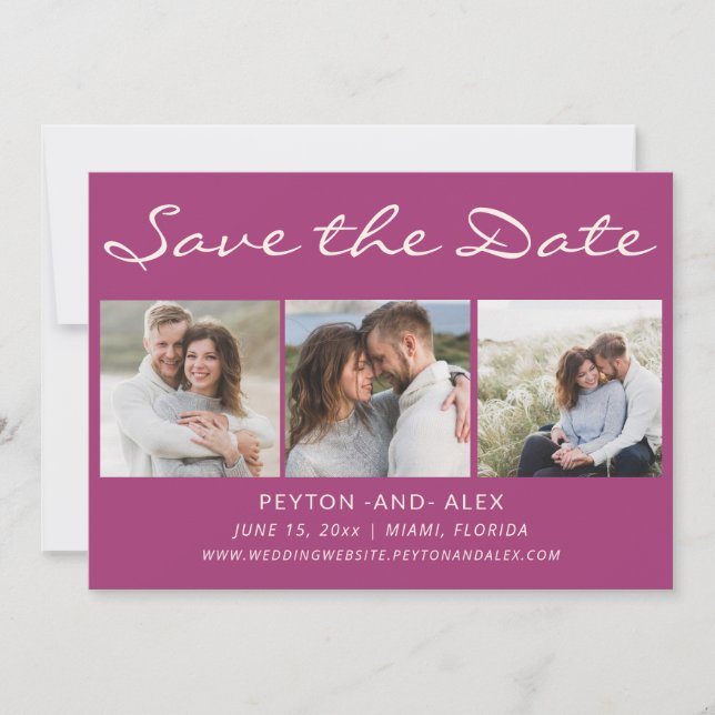 Save The Date Faire part de mariage 4-photos recto-verso violet (Devant)