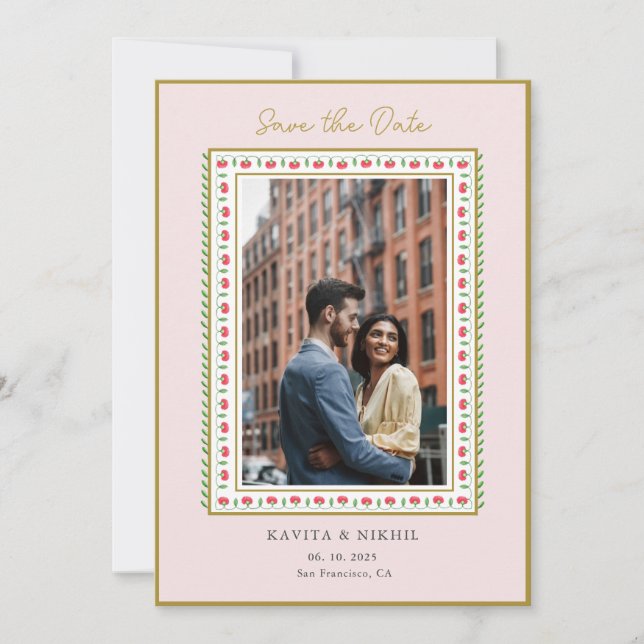 Save The Date Faire part de mariage à bordure de fleurs aquarell (Devant)