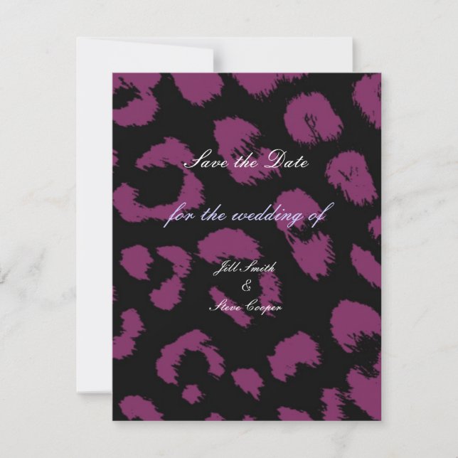 Save The Date Faire part de mariage à motif léopard noir et viol (Devant)