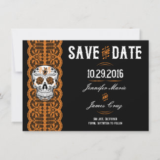 Save The Date Faire part de mariage à motifs de dentelle orange 
