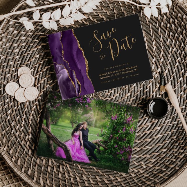 Save The Date Faire part de mariage Agate Violet Or Foncé (Créateur téléchargé)