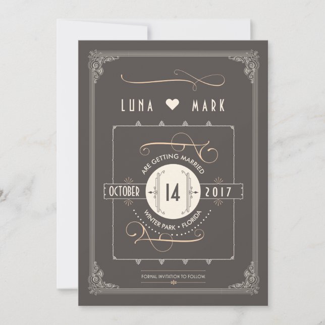 Save The Date Faire part de mariage Art Déco Gatsby le Magnifiqu (Devant)