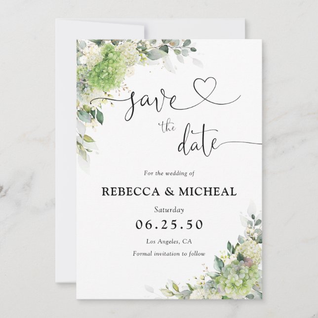 Save The Date Faire part de mariage aux Hydrangeas Floraux (Devant)