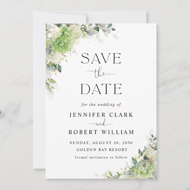 Save The Date Faire part de mariage aux Hydrangeas Floraux (Devant)
