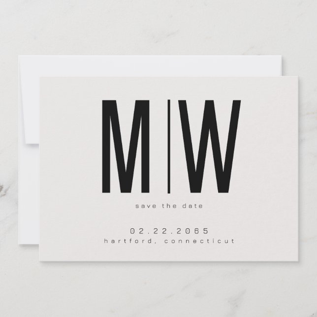 Save The Date Faire part de mariage beige grand monogramme (Devant)