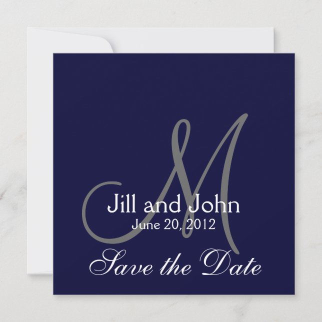 Save The Date Faire part de mariage bleu marine avec élégante ca (Devant)