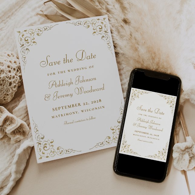 Save The Date Faire part de mariage cadre botanique écriture dor (Créateur téléchargé)