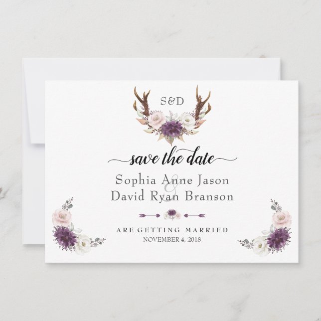 Save The Date Faire part de mariage Charm Pink Blush Floral Antl (Devant)