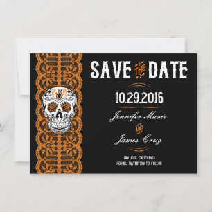 Save The Date Faire part de mariage crâne en sucre dentelle oran
