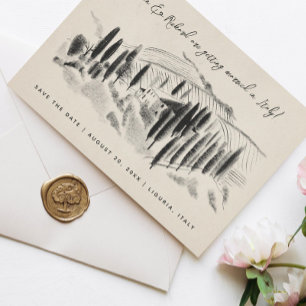 Save The Date Faire part de mariage de cave à vin italienne dess