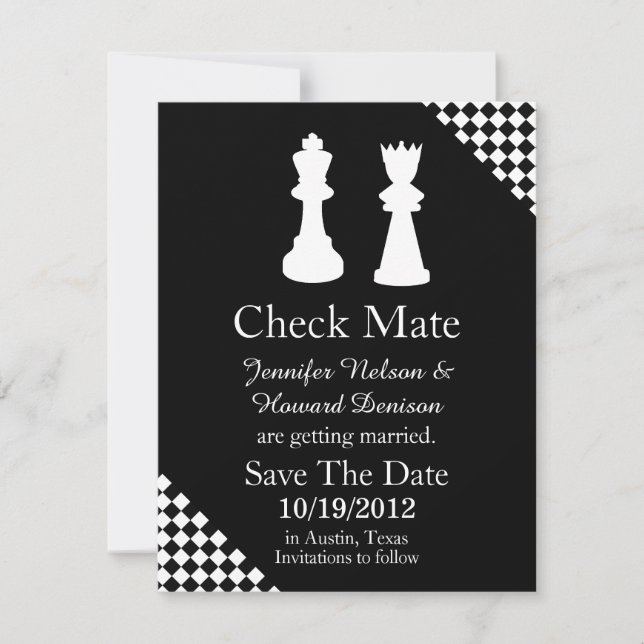 Save The Date Faire part de mariage de pièces d'échecs pour anno (Devant)