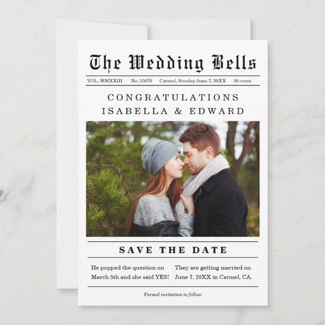 Save The Date Faire part de mariage de style journal ancien (Devant)
