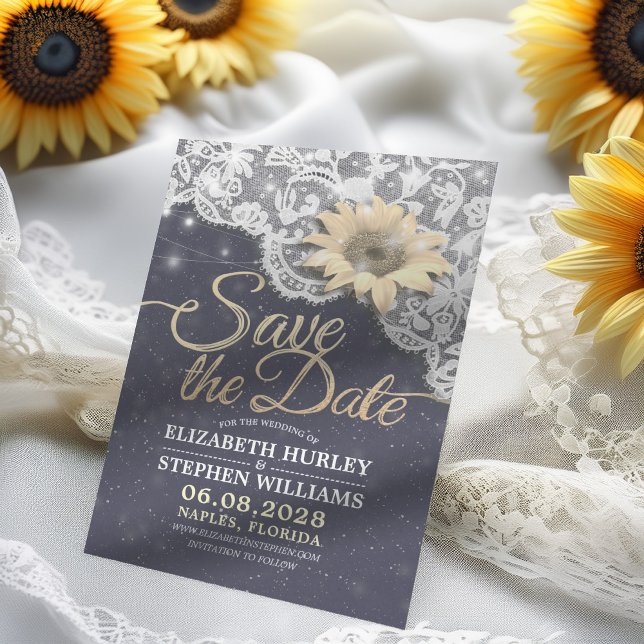 Save The Date Faire part de mariage dentelle tournesol guirlande (Créateur téléchargé)