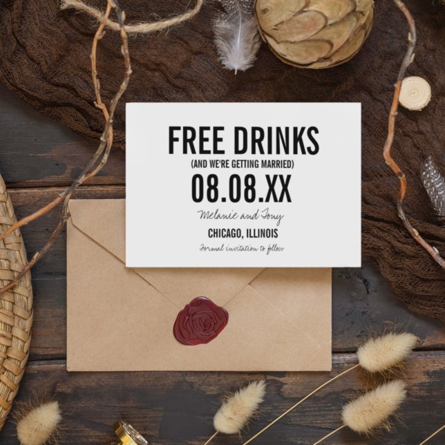 Save The Date Faire part de mariage drôle de boissons gratuites  (Créateur téléchargé)