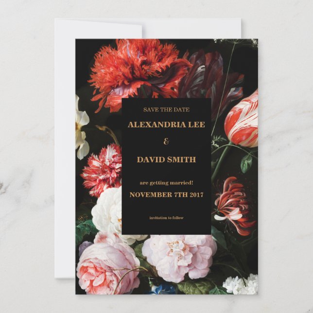 Save The Date Faire part de mariage Fleurs Rouge foncé pour Sauv (Devant)