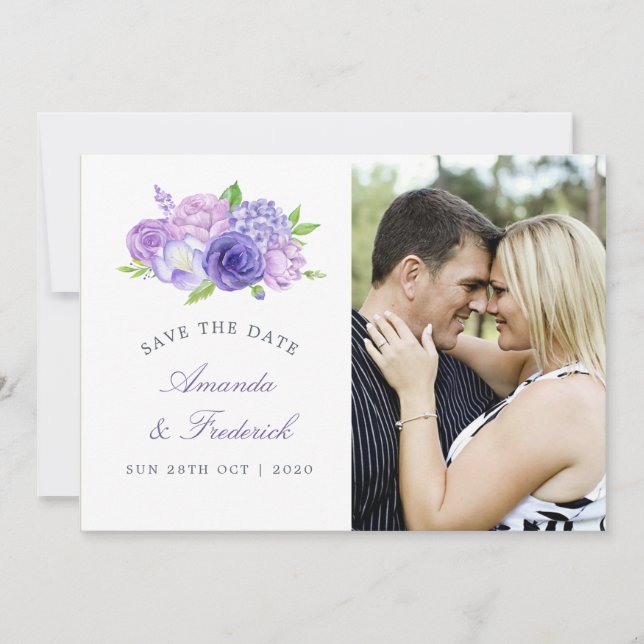 Save The Date Faire part de mariage floral à thème Ultra Violet (Devant)