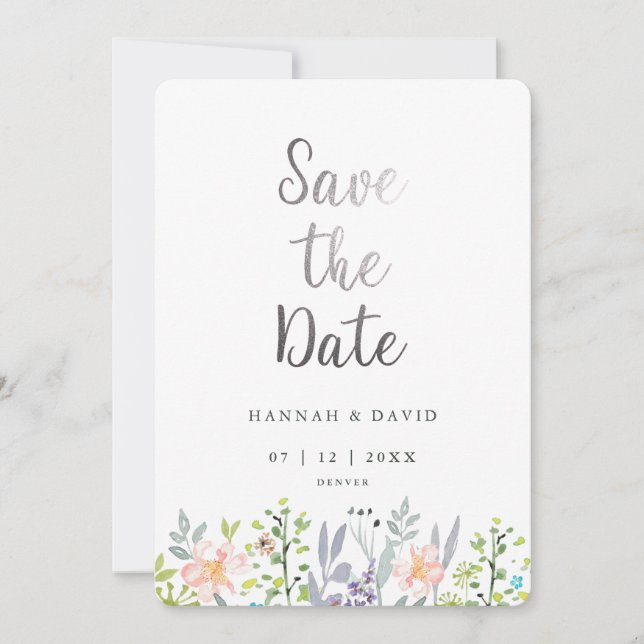 Save The Date Faire part de mariage floral aquarelle rose pastel (Devant)