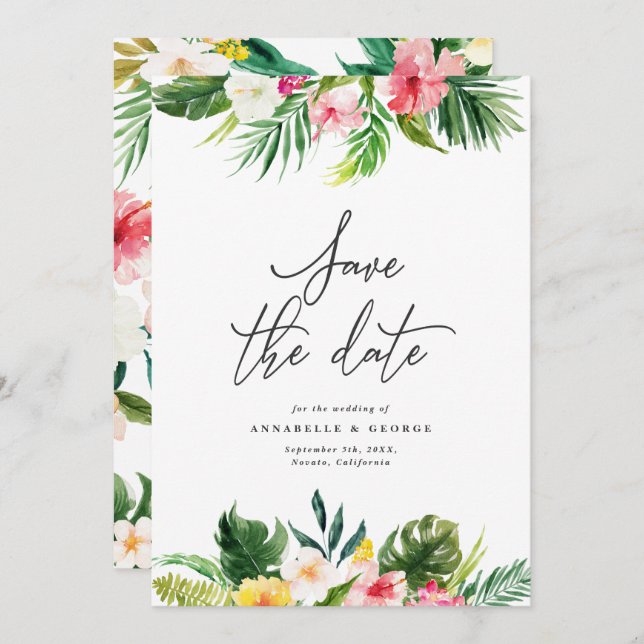 Save The Date Faire part de mariage floral aquarelle tropical (Devant / Derrière)