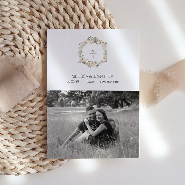 Save The Date Faire part de mariage floral élégant image blanche (Créateur téléchargé)