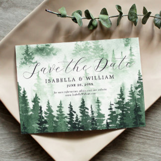 Save The Date Faire part de mariage forêt verte aquarelle