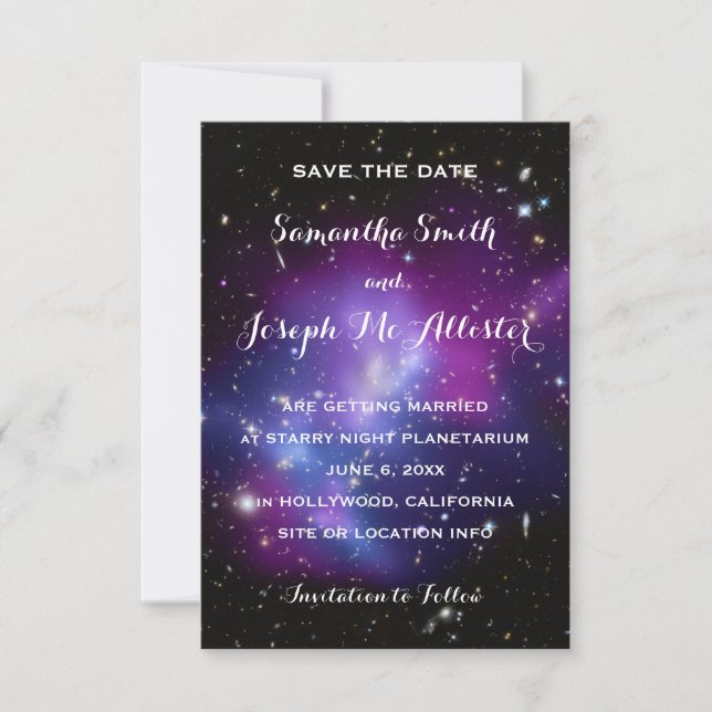 Save The Date Faire part de mariage Galaxie Violette Céleste (Devant)