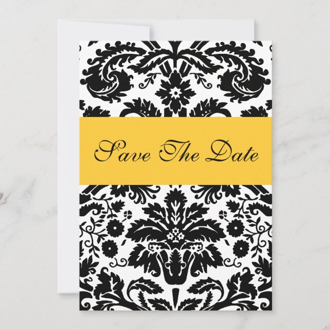 Save The Date Faire part de mariage jaune damasquiné pour annonc (Devant)