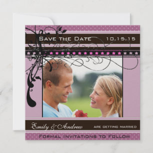 Save The Date Faire part de mariage Lilac Dots and Swirls