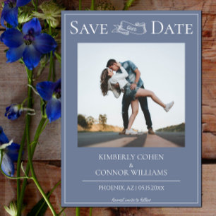 Save The Date Faire part de mariage moderne photo bleu poussière