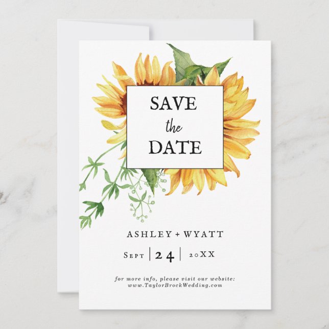 Save The Date Faire part de mariage moderne tournesol jaune plat (Devant)