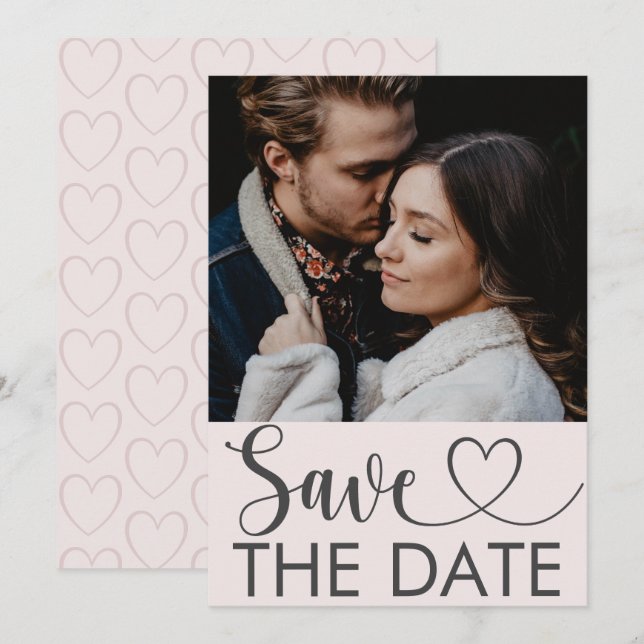 Save The Date Faire part de mariage Rose Pâle Moderne avec Photo (Devant / Derrière)